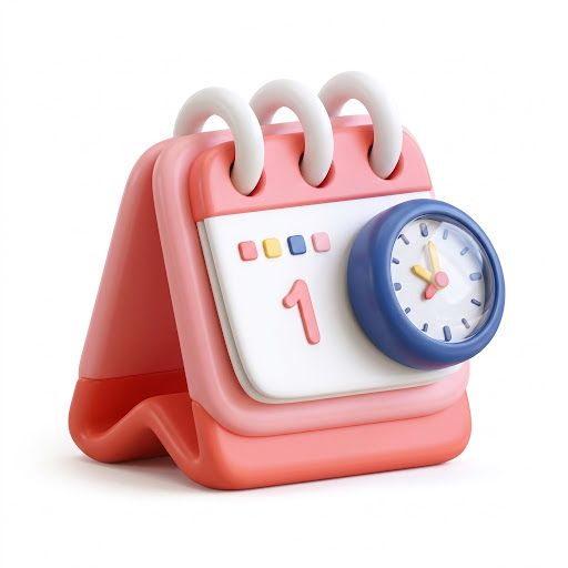 Calendário com relógio 3D